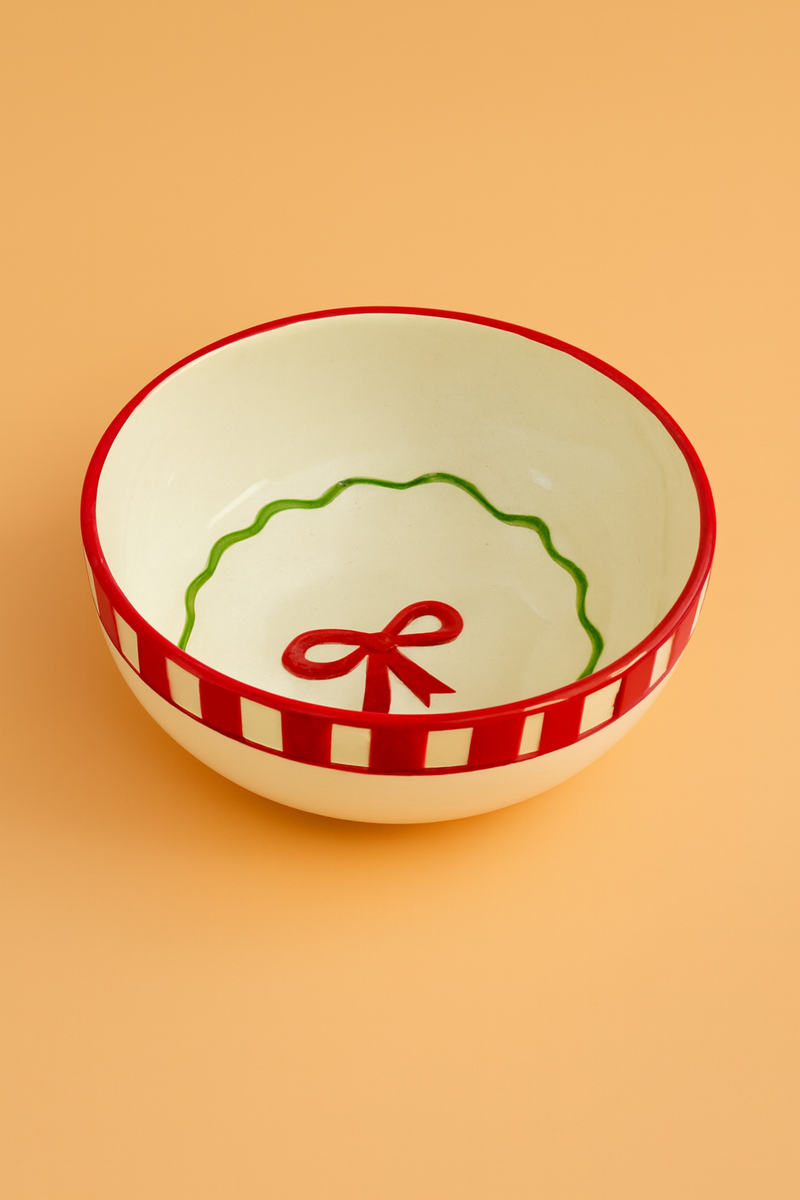 Nurture India Candy Cane Ceramic Bowl Large Small