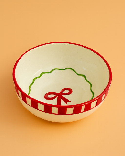 Nurture India Candy Cane Red Bow Ceramic Small Bowl