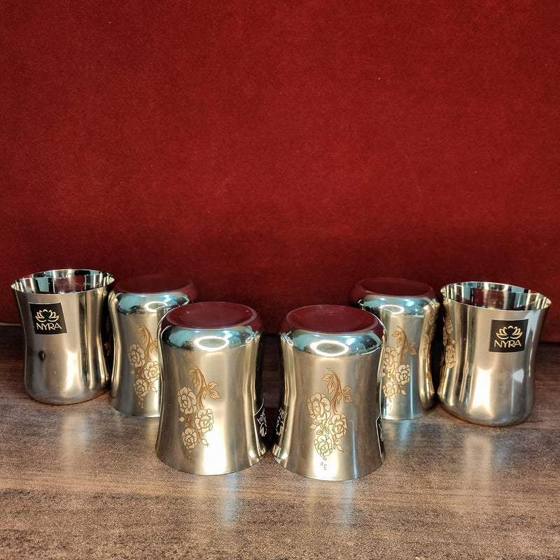 Stainless Steel Glass/Tumbler with Laser Floral Design set of 6 & 12 – Drinking Tumbler