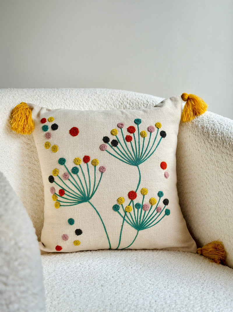 Nurture India Dandelion Dreams Embroidered Cushion Cover 16x16