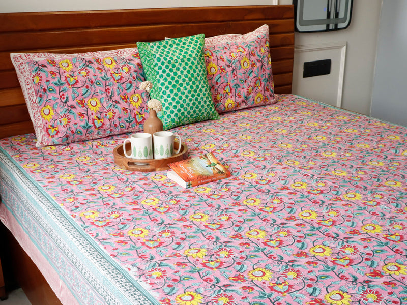 local-kala-gulabi-jaal-handblock-bedsheet-100x108-inches