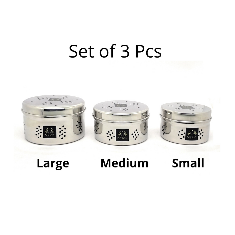 Stainless Steel Coriander Storage Box with Air Ventilation Holes  (Set of 3)– Storage Container