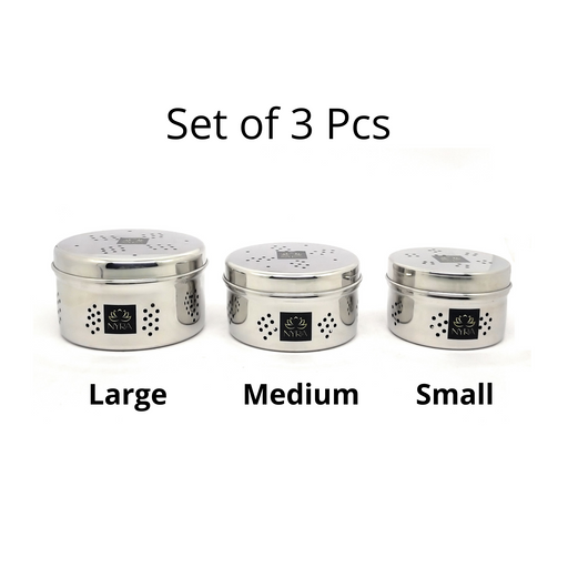 Stainless Steel Coriander Storage Box with Air Ventilation Holes  (Set of 3)– Storage Container