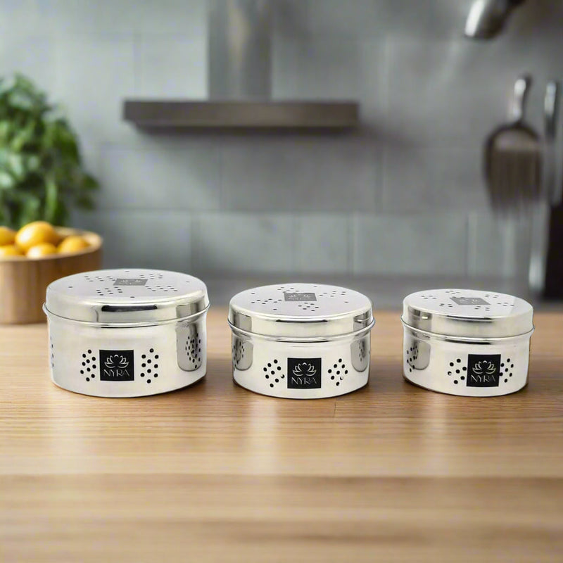 Stainless Steel Coriander Storage Box with Air Ventilation Holes  (Set of 3)– Storage Container