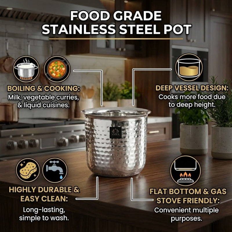 Premium Stainless Steel Hammered Deep Water Gunj - 6 Sizes – Kitchen Utensil