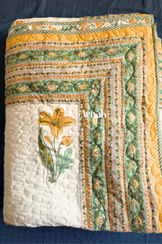 aenak-yellow-lily-handblock-reversible-quilted-bedcover-set