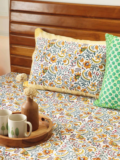 local-kala-masakali-yellow-handblock-bedsheet-100x108-inches