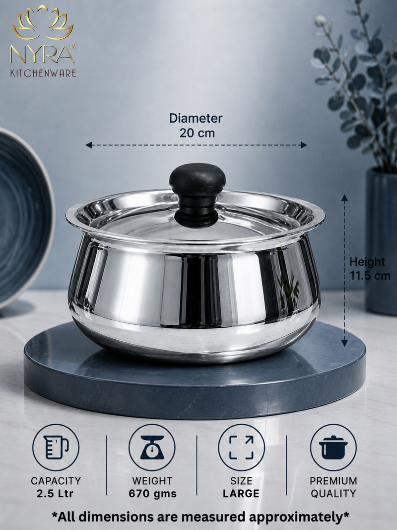 nyra-kitchenware-stainless-steel-serving-handi-with-lid-glossy-mirror-finish-serving-pot-curry-gravy-dal-sabzi-rice-biryani-serving-bowl-easy-grip-knob