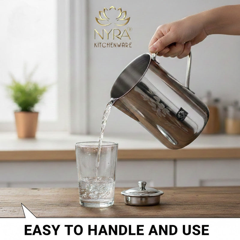 Stainless Steel Laser Printed Jug with Sturdy Handle and Lid
