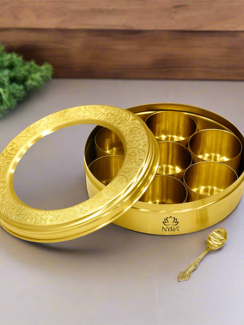 Brass Spice Box with see-through lid – Masala Spice Box
