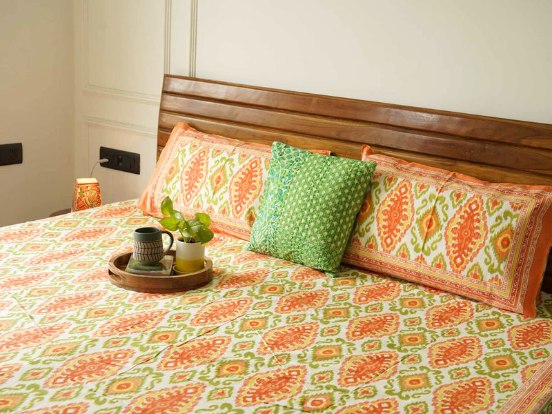 local-kala-ikkat-orange-flat-fitted-bedsheet-90x108-inches