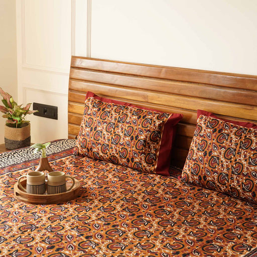local-kala-kesar-kalamkari-flat-fitted-bedsheet-90x108-inches