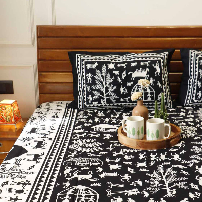 local-kala-black-and-white-village-flat-i-fitted-bedsheet-90x108-inches