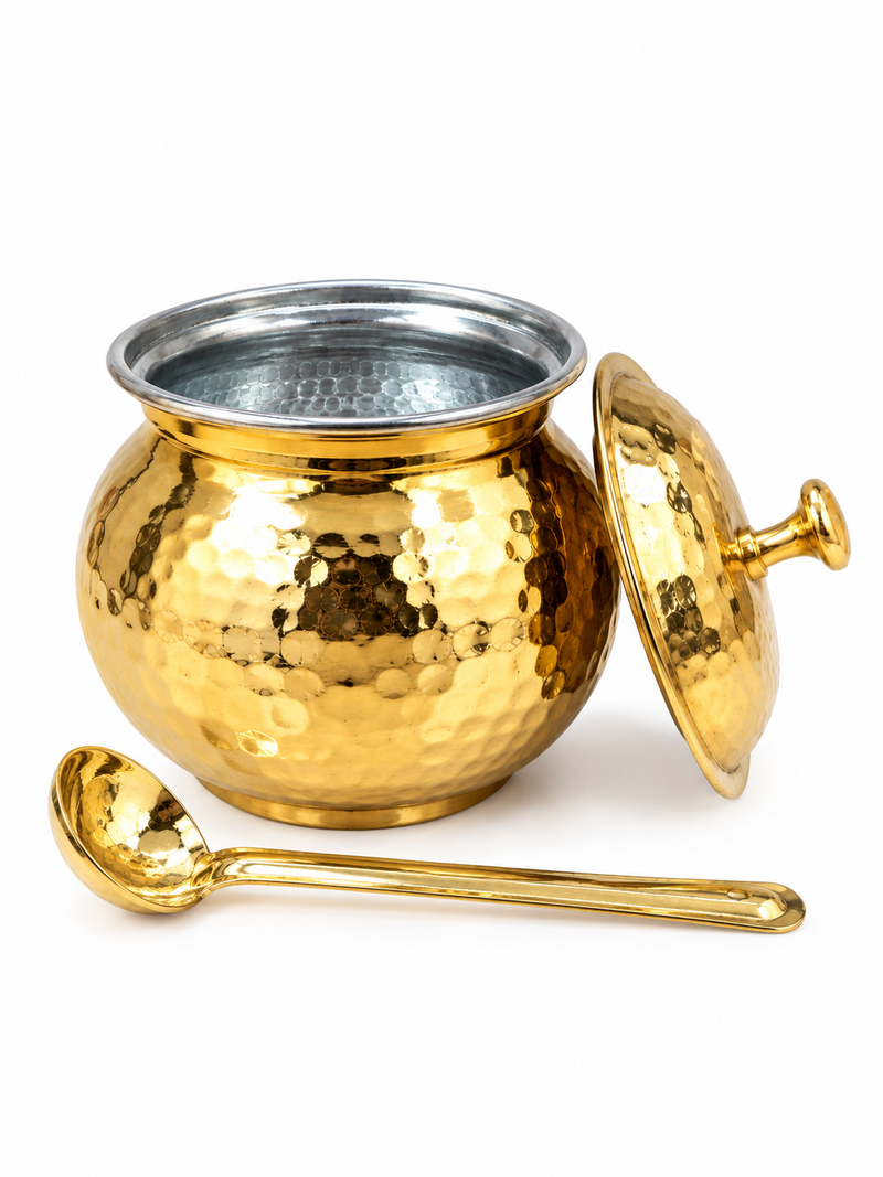nyra-kitchenware-pure-brass-hammered-ghee-pot-with-kalai-tin-coating-lid-spoon-premium-ghee-storage-container