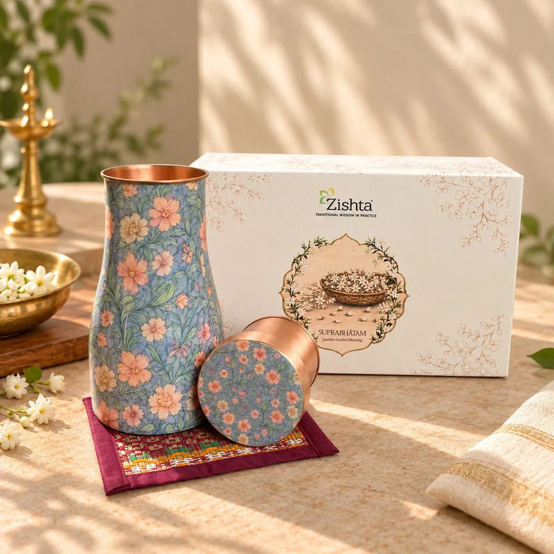 zishta-copper-enamel-flower-carafe-gift-set