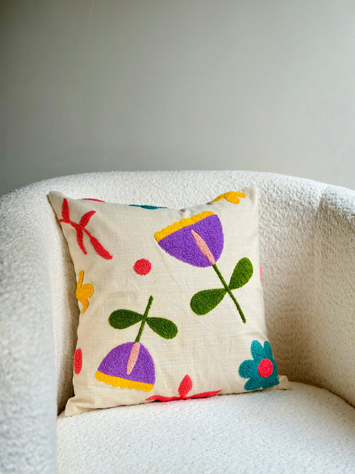 Nurture India Lavendar Fields Tufted Cushion Cover 16x 16-Inch