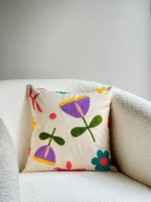Nurture India Lavendar Fields Tufted Cushion Cover 16x 16-Inch