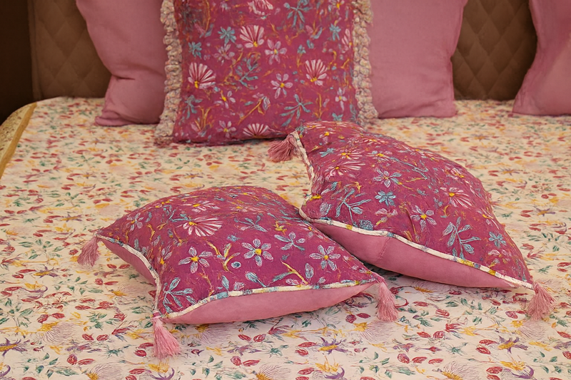 Nurture India Small Purple Floral Cushion Cover