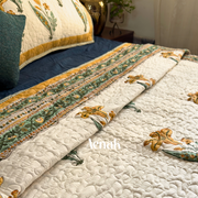 aenak-yellow-lily-handblock-bedsheet-quilted-bedcover-combo-set