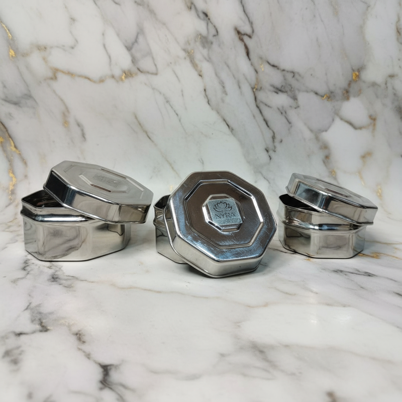 Stainless Steel Square Dibbi Set – Mini Storage Containers