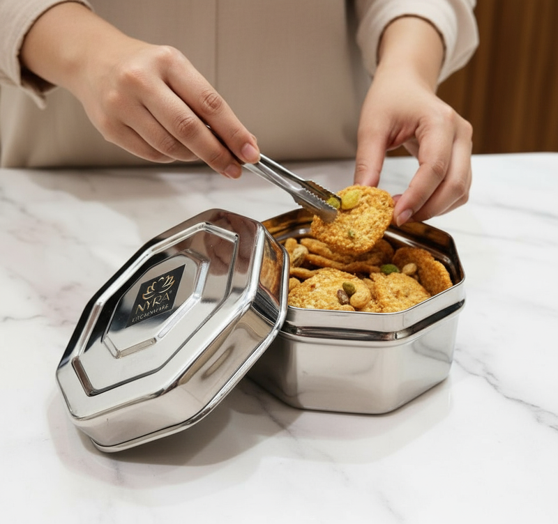 Stainless Steel Square Dibbi Set – Mini Storage Containers