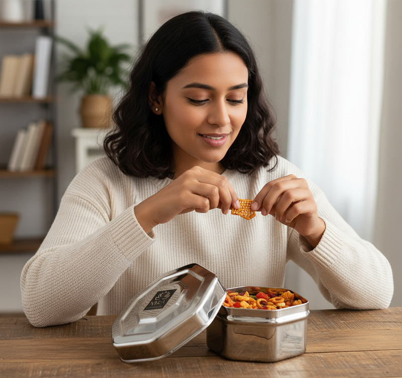 Stainless Steel Square Dibbi Set – Mini Storage Containers