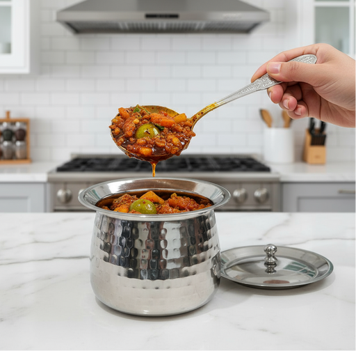 Stainless Steel Hammered Serving Handi with Lid – Copper Serving Handi