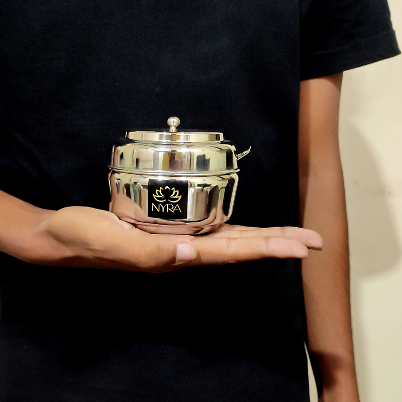 Stainless Steel Ghee/0il Pot Storage Container with Spoon – Cooking Spoon