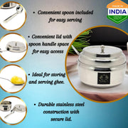 Stainless Steel Ghee/0il Pot Storage Container with Spoon – Cooking Spoon