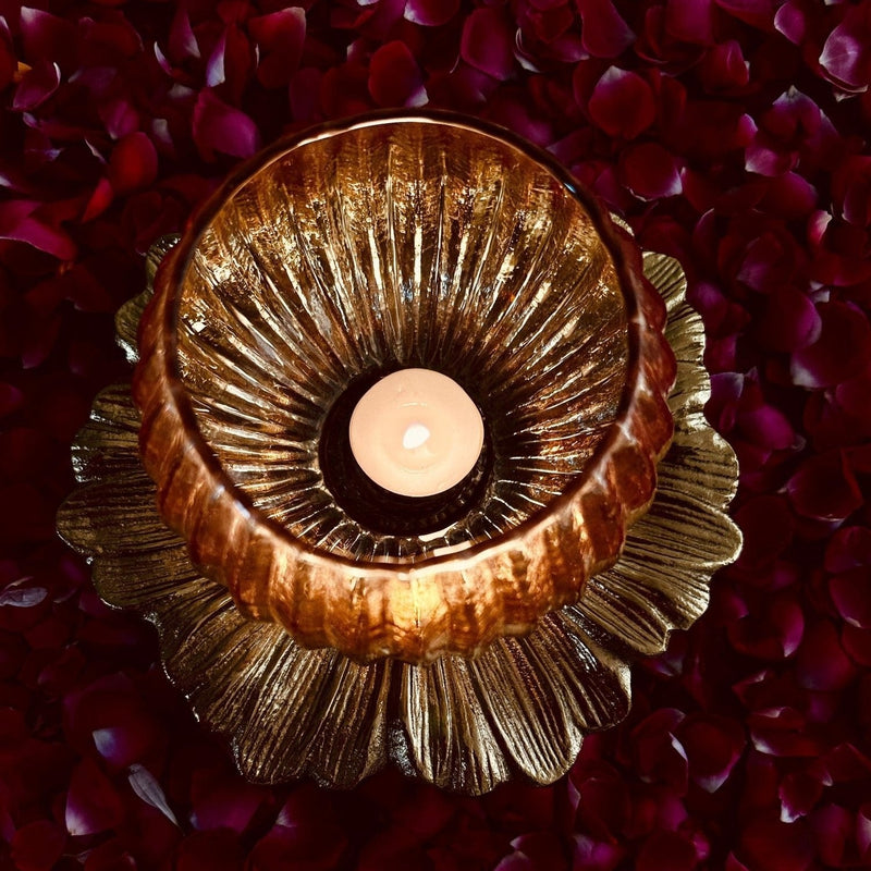 Nurture India Glass Lamp Metal Flower Platter
