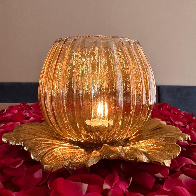 Nurture India Glass Lamp Metal Flower Platter