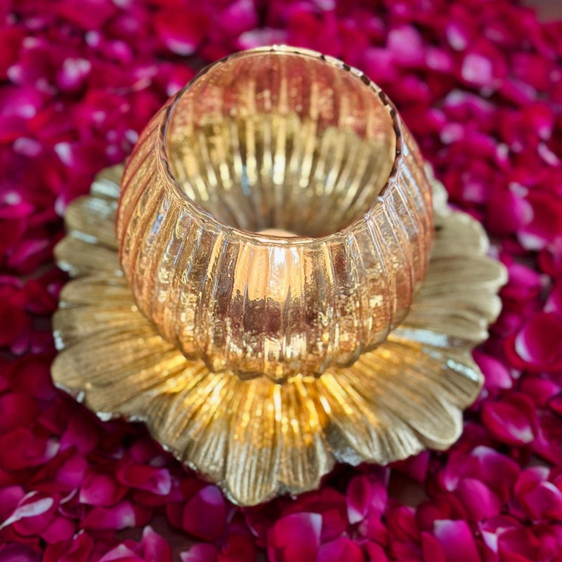 Nurture India Glass Lamp Metal Flower Platter
