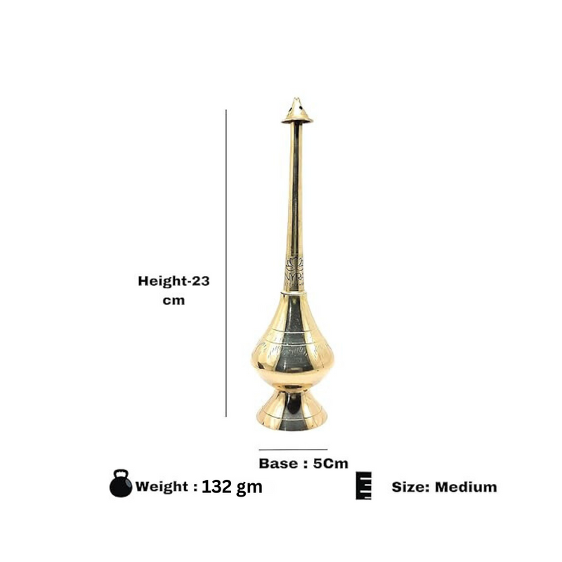 Brass/Peetal Sprinkler Bottle for Ganga Jal, Rose water and Perfume for Traditional Rituals
