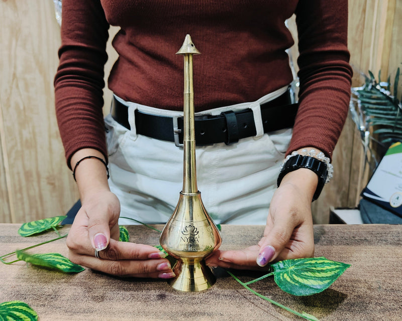 Brass/Peetal Sprinkler Bottle for Ganga Jal, Rose water and Perfume for Traditional Rituals