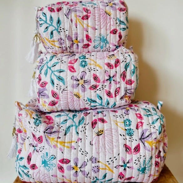 Nurture India Handblockprinted Cosmetic Pouch 3-Piece Set