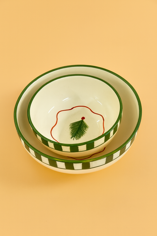 Nurture India Christmas Tree Green Ceramic Bowl Large Small