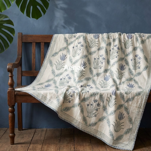 aenak-blue-lotus-handblock-printed-mulmul-cotton-reversible-dohar