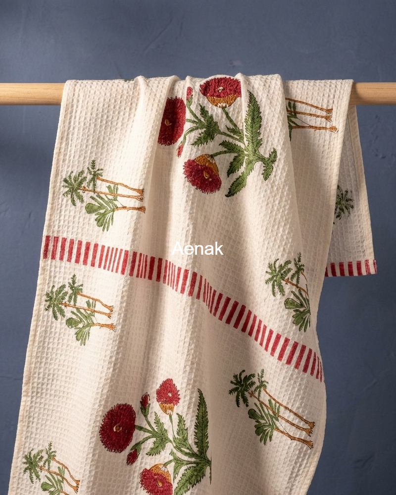 aenak-red-floral-garden-handblock-waffle-cotton-towel-copy