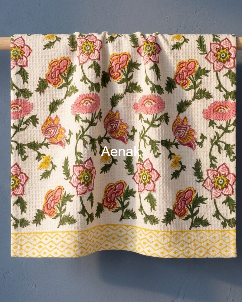 aenak-golden-bloom-handblock-waffle-cotton-towel-copy