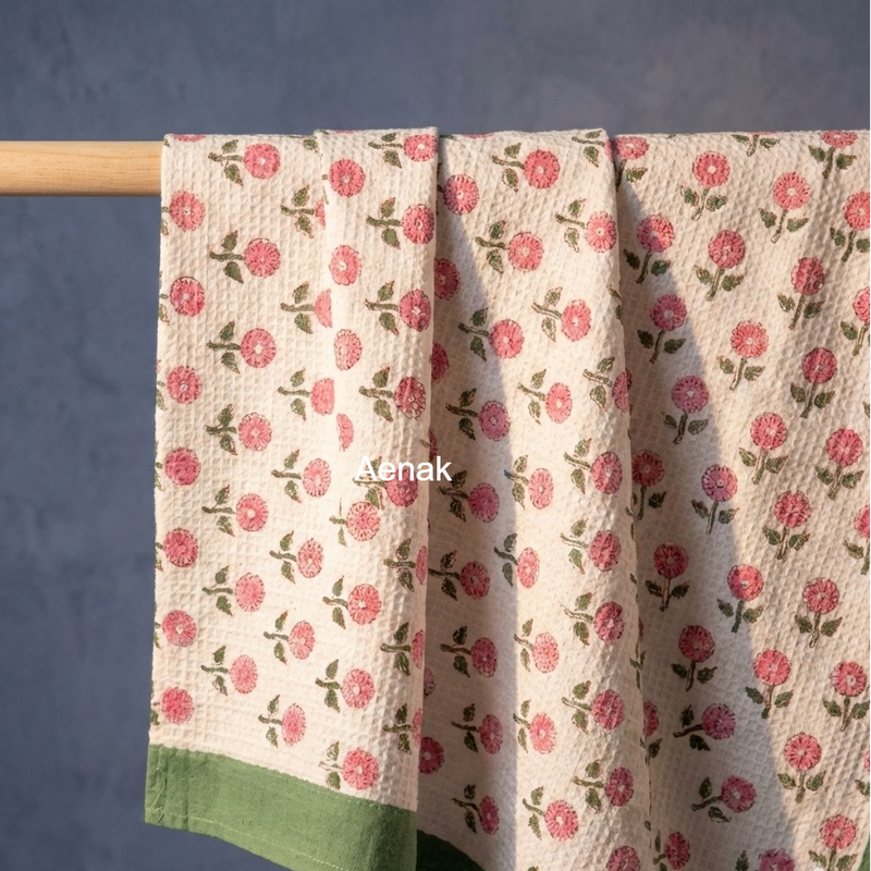 aenak-pink-madhumati-handblock-waffle-cotton-towel