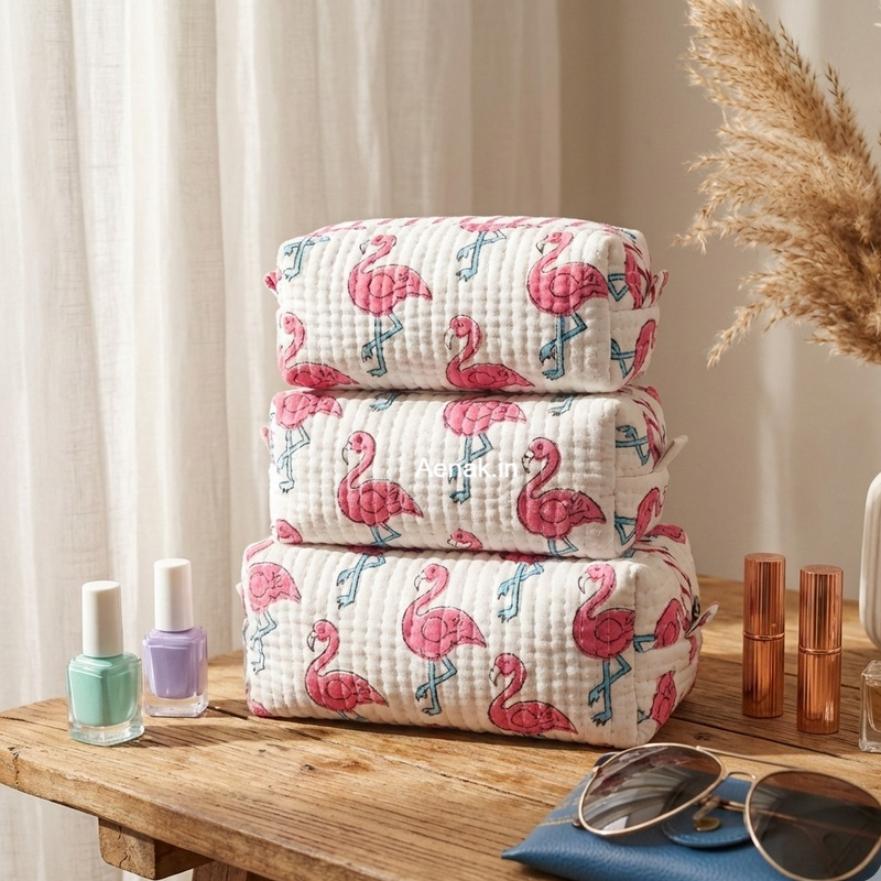 aenak-pink-flamingo-quilted-vanity-pouches-set-of-3