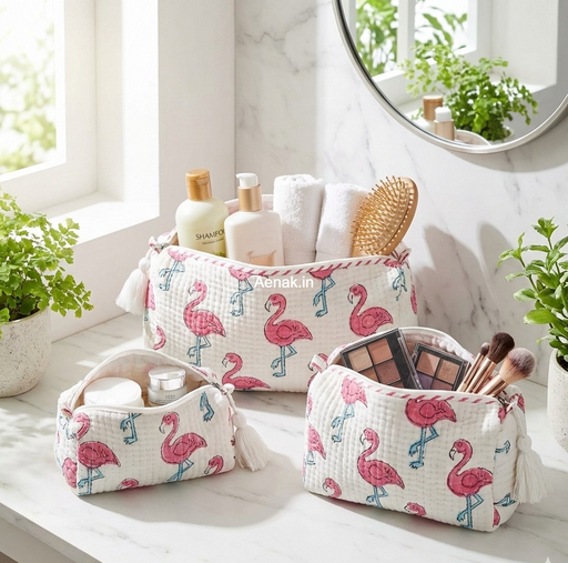 aenak-pink-flamingo-quilted-vanity-pouches-set-of-3