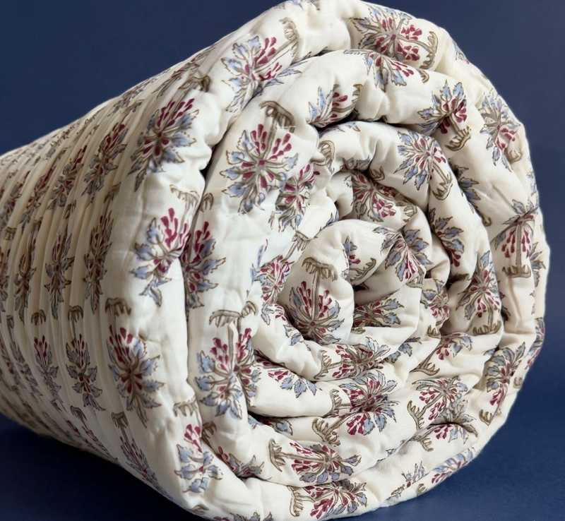 aenak-blue-palm-jaal-handblock-reversible-mulmul-cotton-quilt
