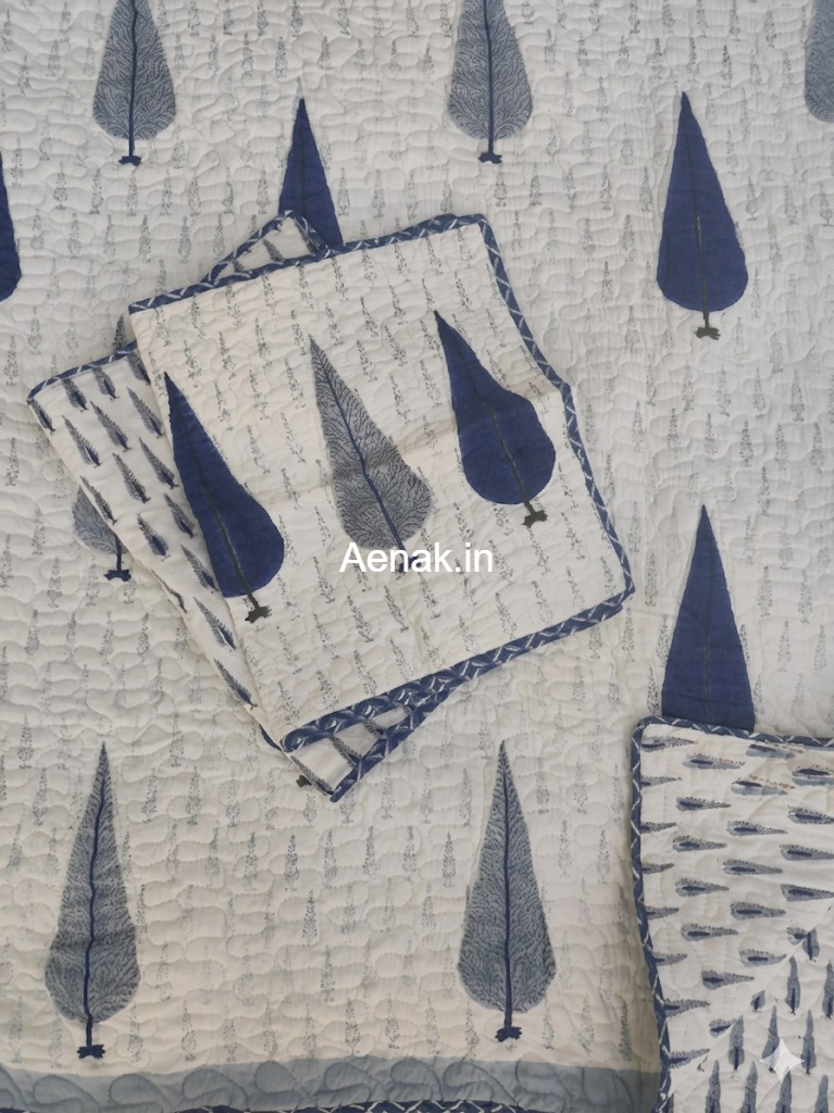 aenak-blue-cypress-handblock-bedsheet-quilted-bedcover-combo-set-1