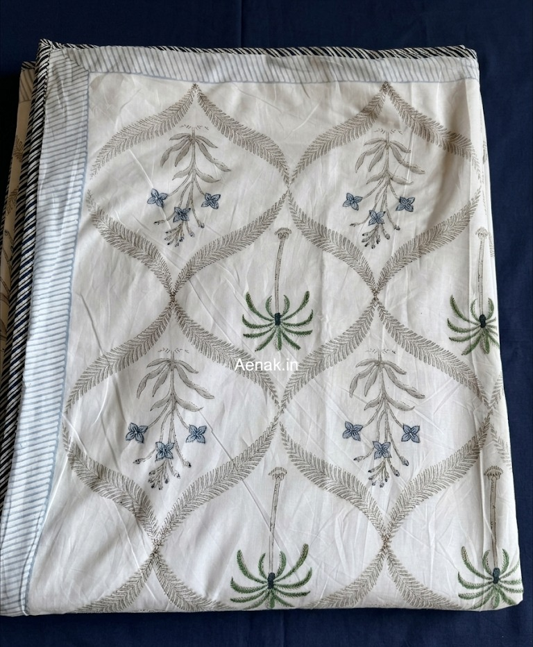 aenak-blue-floral-jaal-handblock-bedsheet-dohar-combo-set