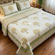 aenak-yellow-bodhi-tree-handblock-bedsheet-quilt-combo-set