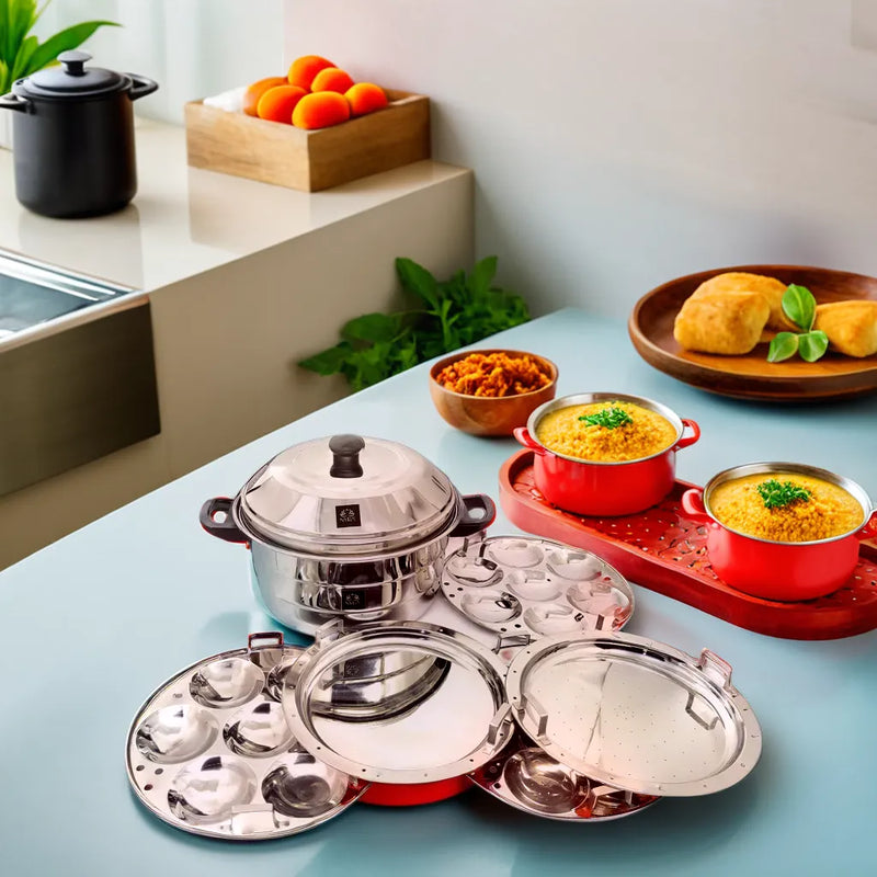 Premium Stainless Steel Multi-Idli Cooker Pot With Stackable Idli Plates