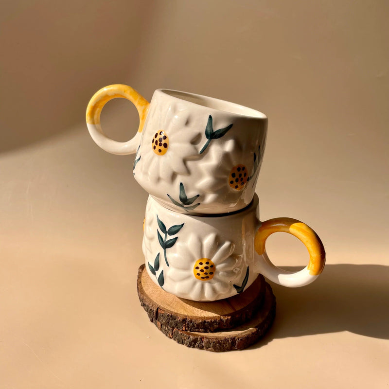 Nurture India Embossed Sunflower Ceramic Mug