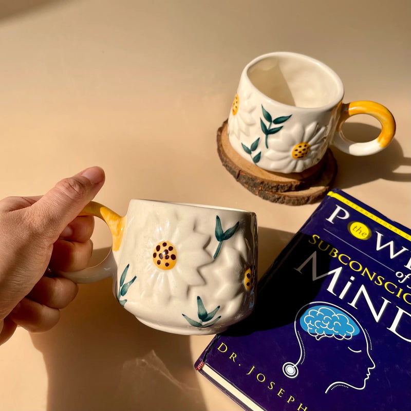 Nurture India Embossed Sunflower Ceramic Mug