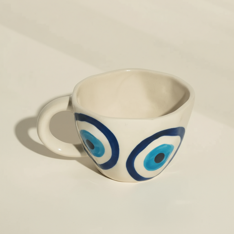 Nurture India Evil Eye Espresso Ceramic Mugs 10-oz